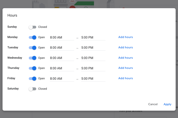Google My Business: Dashboard Hours
