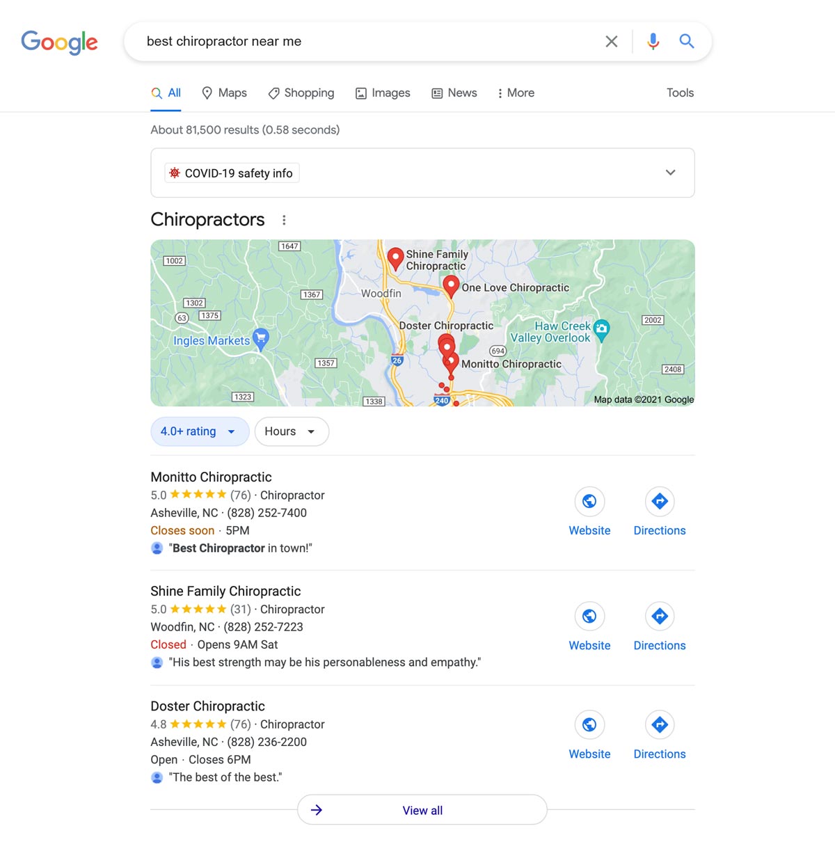 Google Search For best chiropractor near me