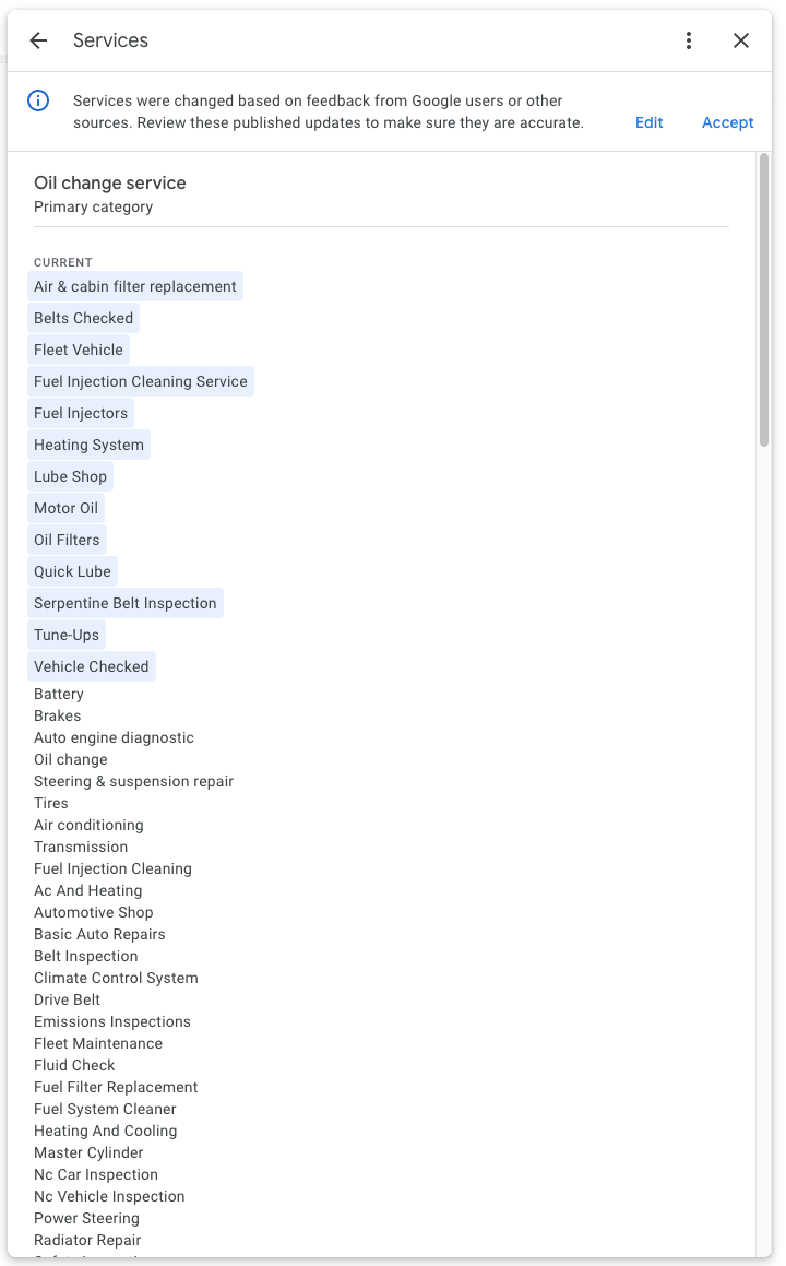 Google Business Profile Services Example