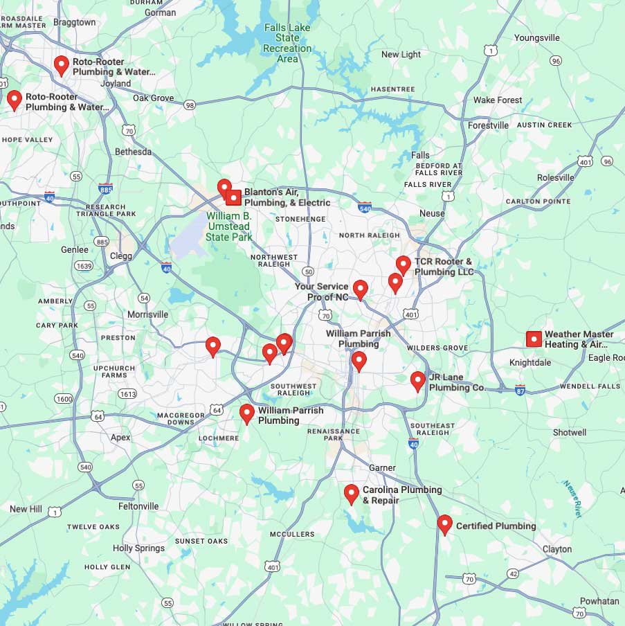 Local SEO 101: How to Grow Your Service Area Business image Raleigh NC 24-hour Emergency Plumbing in Google Maps - Screenshot from Google