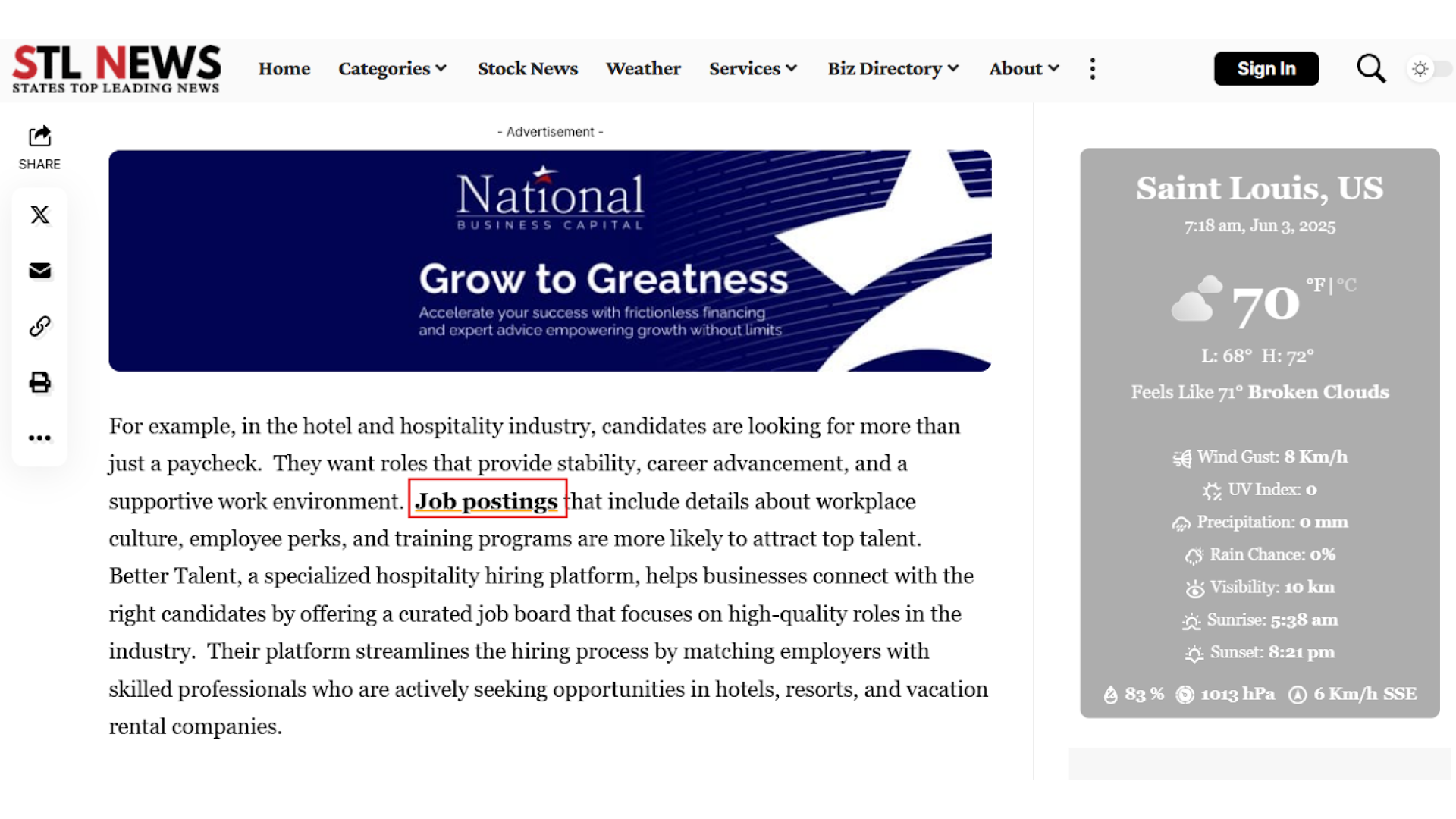 Example of a guest post on hiring trends for employers, published on stl.news as part of a content marketing strategy.