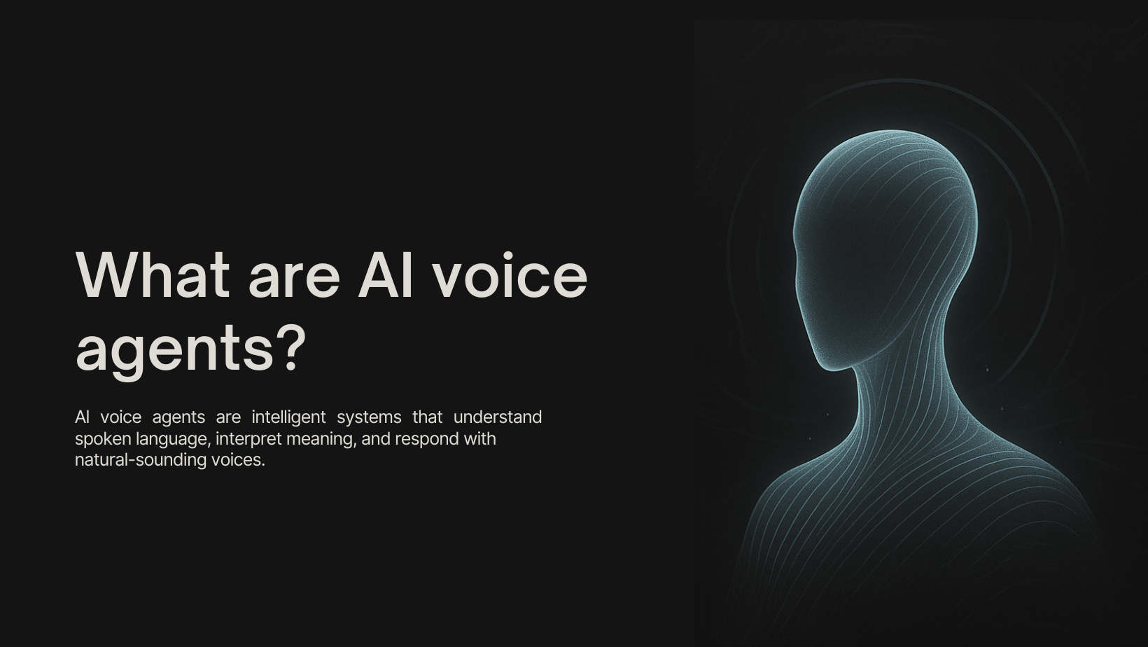 The image states that AI voice agents are intelligent systems that understand human language and respond accordingly. 