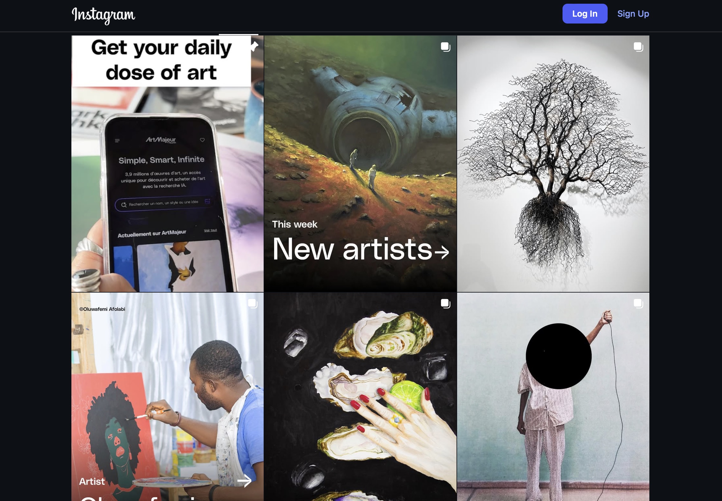 ArtMajeur Instagram page promoting original artwork pieces