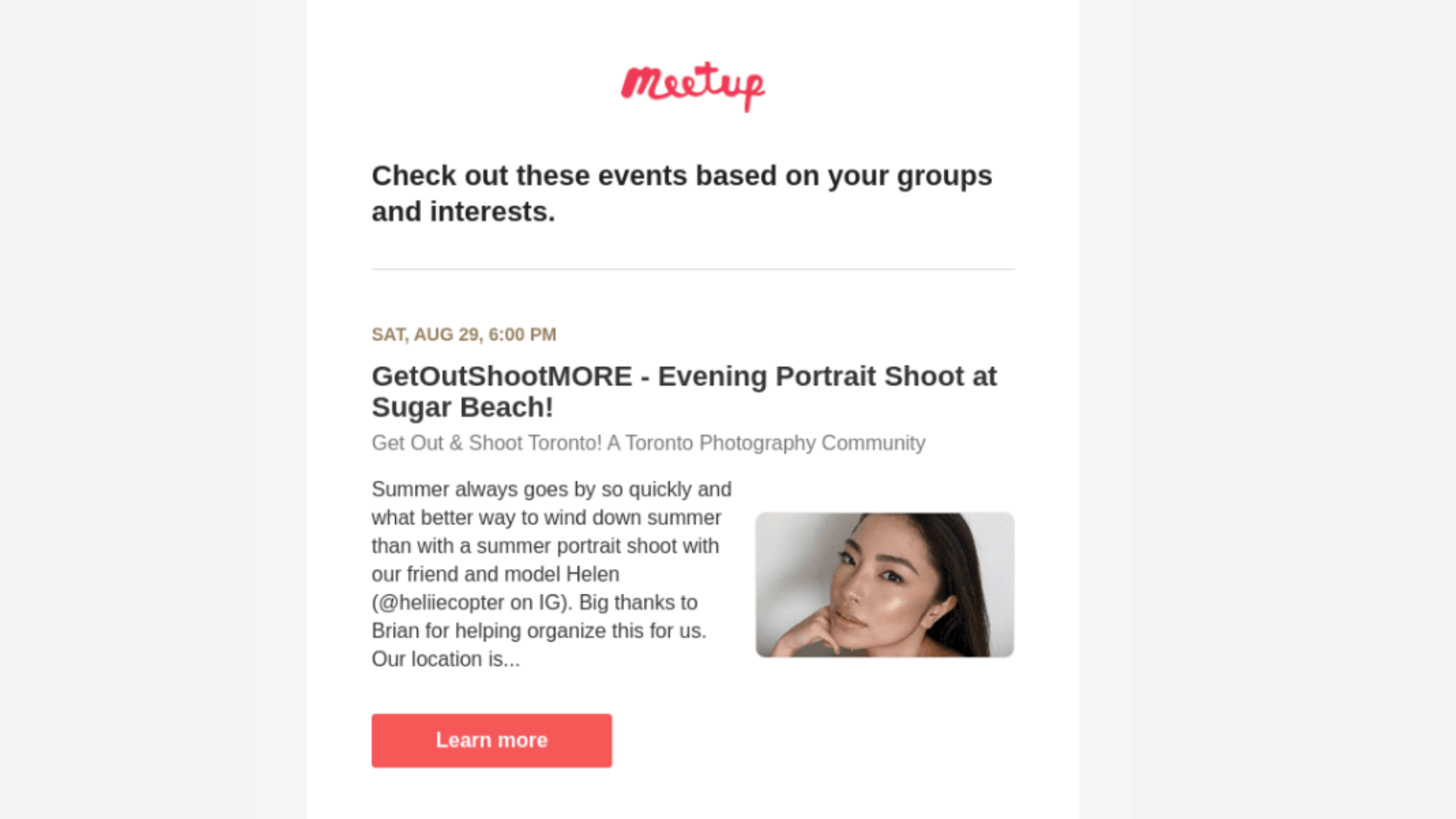 Use Marketing Analytics to Your Strategy image Personalized email example - Meetup