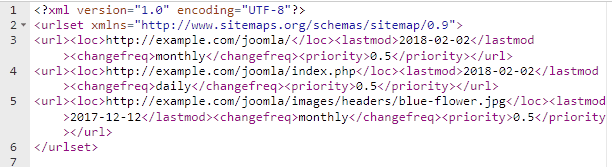 Example of the content of an XML sitemap for a Joomla! Website - HostPapa