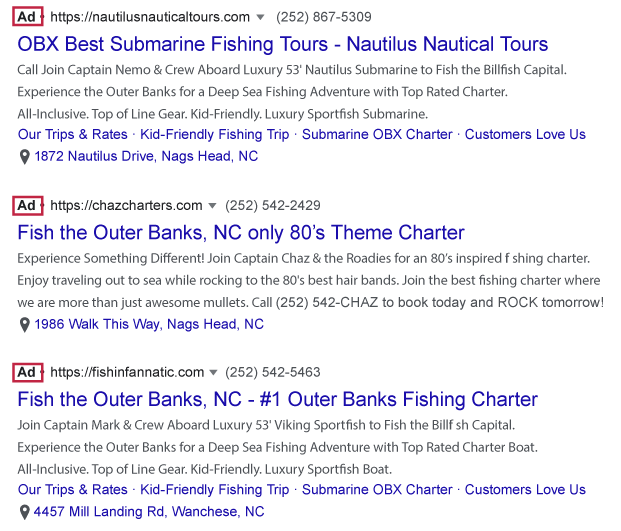 Google Local PPC Ad Example
