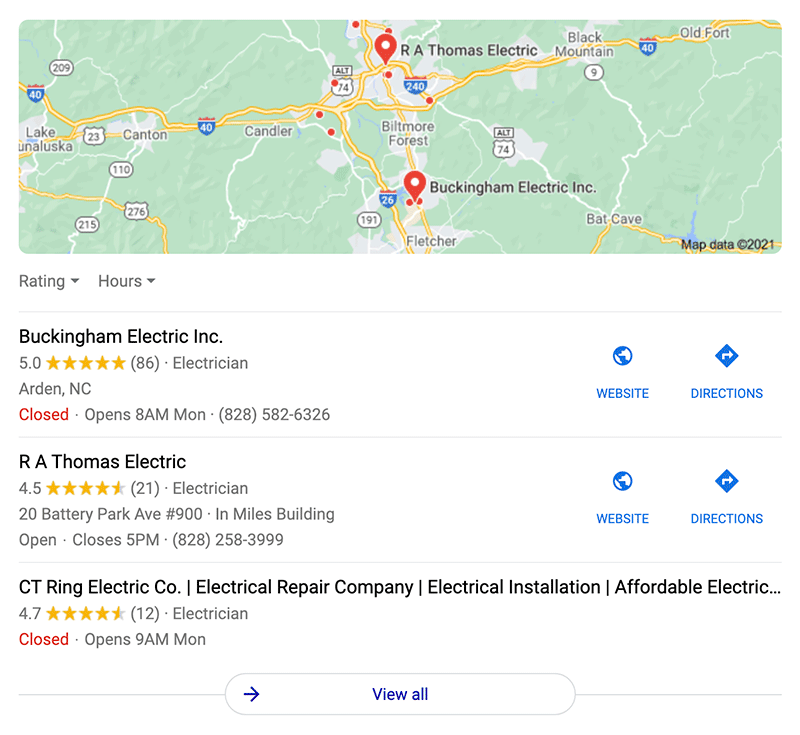 Google Map Pack - Electrician in Asheville, NC